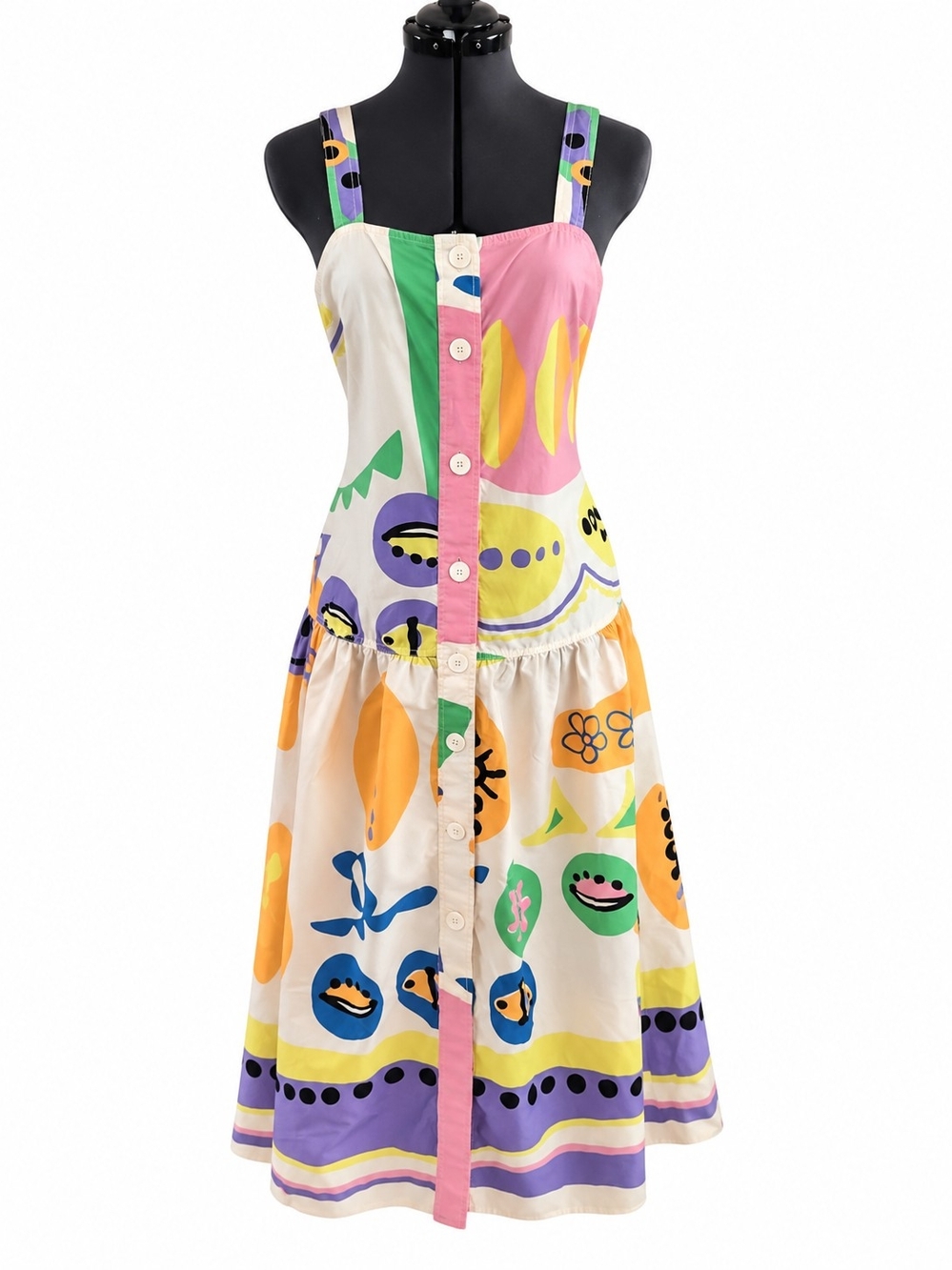 Zara Print Button-Front Sundress - Pink, Green, Yellow, Purple